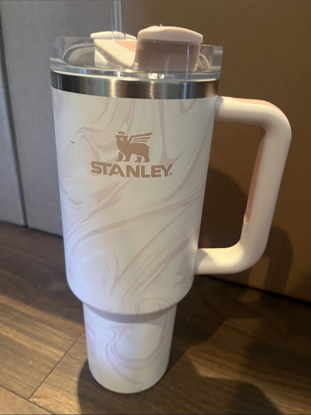 Stanley Pink Marble Travel Tumbler with Handle